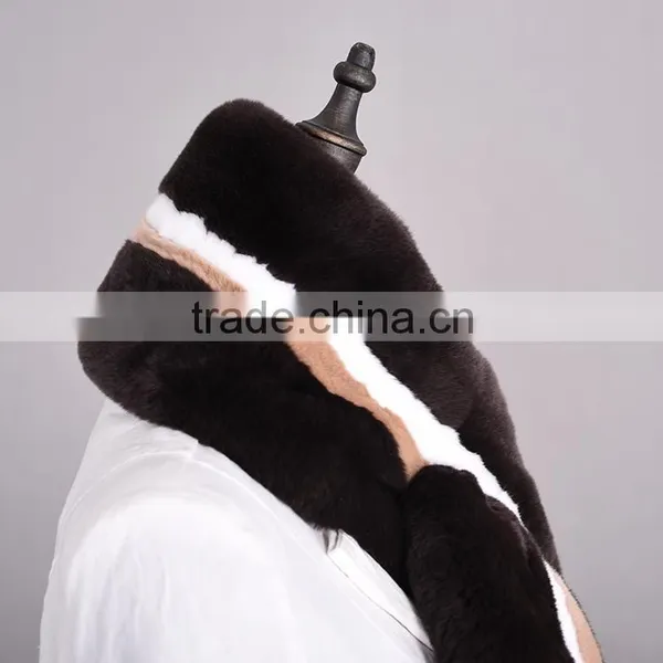 2016 New Fashion Fur Scar For Women Rex Rabbit Fur Scarf Coffee Multi Color KZ160082 photo-4