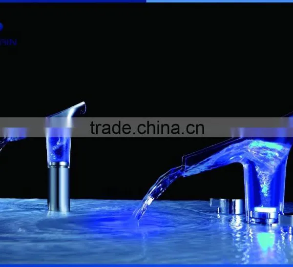 Lavatory Basin Faucet LED Brass Basin Mixer Wall Mounted Basin Tap photo-4