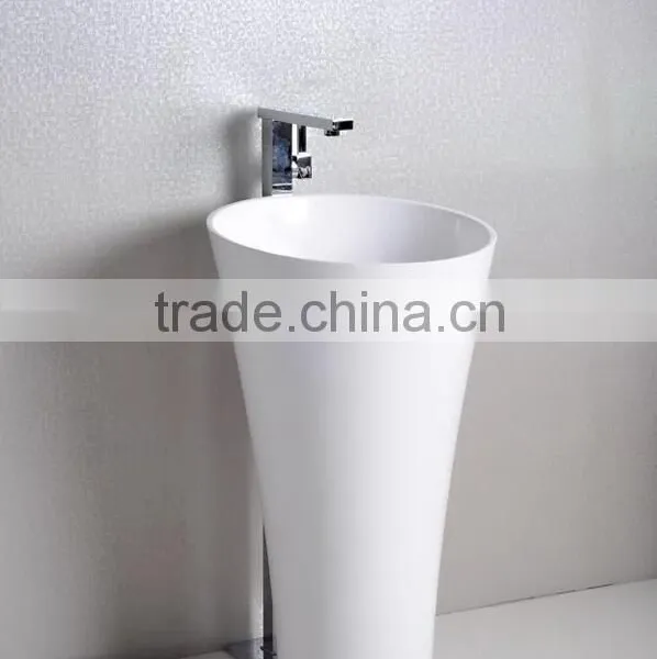 Solid Surface Stone Resin Square Free Standing Pedestal Resin Wash Basin,Artificial Stone Wash Basin photo-3