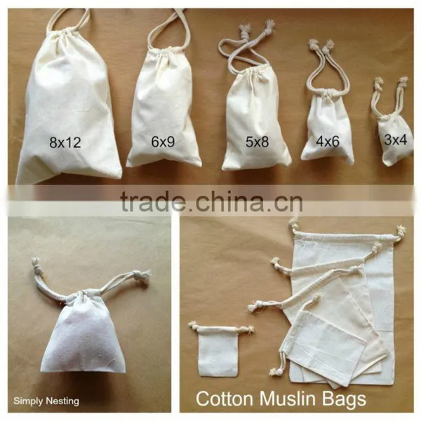 Small Muslin Custom Drawstring Bags photo-5