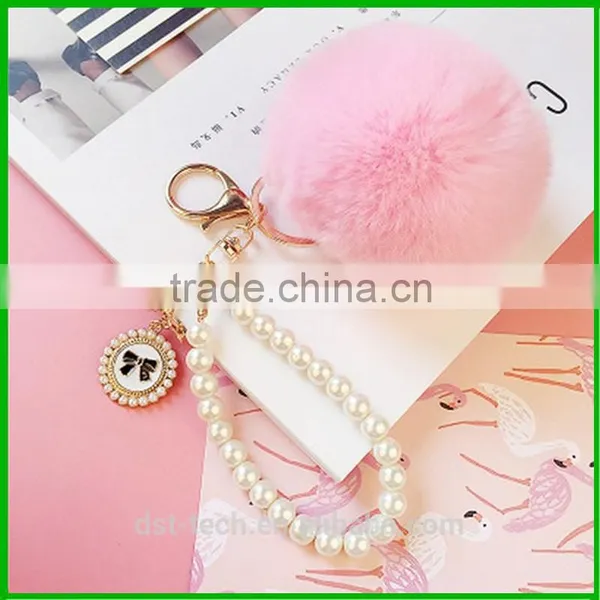 Custom Pom Pom Rabbit Fur Ball Keychain With Pearl photo-4