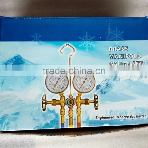 Brass Manifold Gauge Set With Charging Hose, Shock-Proof, Brass Valve Body photo-4