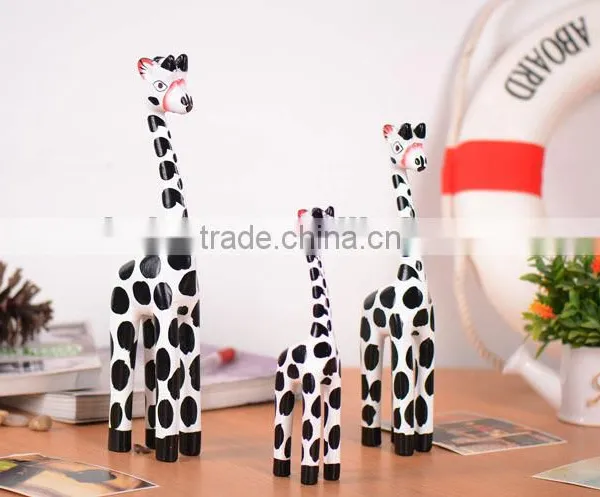 N540 3 in 1Handmade Painted Giraffe Gifts Logs Animal Ornaments Craft Decoration photo-4