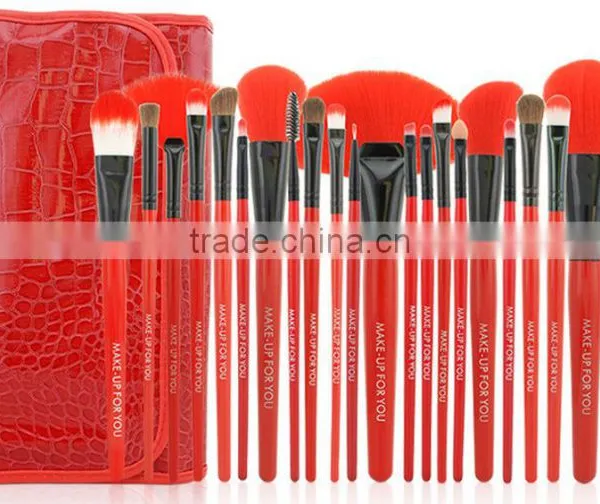 24 Red Makeup Brush Set Toiletry Crocodile Grain Colour Makeup Tools 24 Makeup Brush photo-4