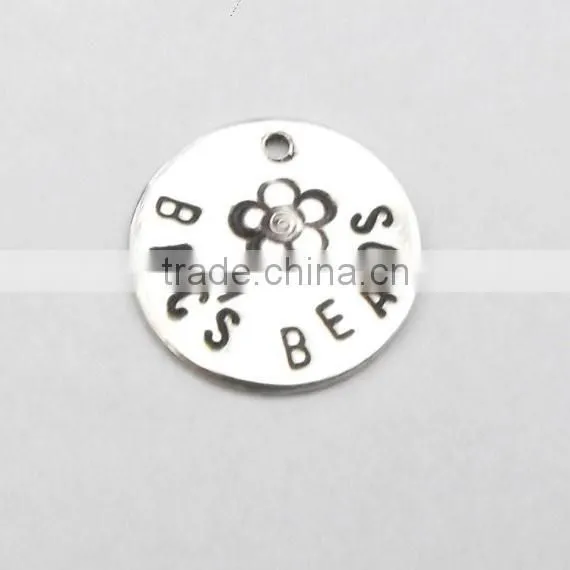Round Silver Logo Engraved Metal Charms, Custom Design Circle Pendants