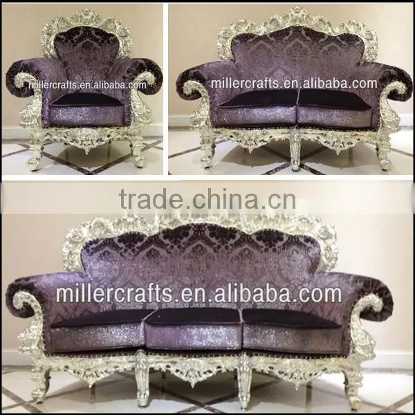 MS-1406-02 American Style Furniture Sofa Set in Silver Finish With Purple Fabric photo-2