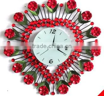 Red Flower Metal Heart Wall Digital Clock photo-2