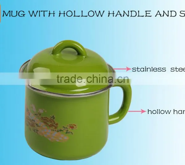 12/14cm Printing Enamel Cup Mug With Lid With Hollow Handle photo-4