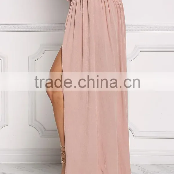 Blush Ruched New Arrive Boho High Slit Maxi Skirts Long photo-4