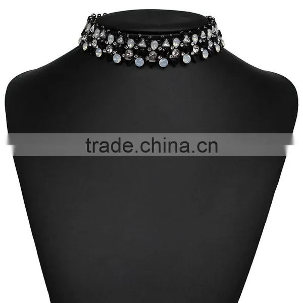 Fashion New Design White/black Opal Gem Choker Necklace for Women Big Brand Jewelry photo-2