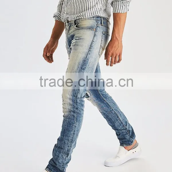 Wholesale Latest Design Straight Slim Fit Urban Star Damaged Ripped Washed Jeans for Men Jeans Pants Holesale Direct Factory photo-3