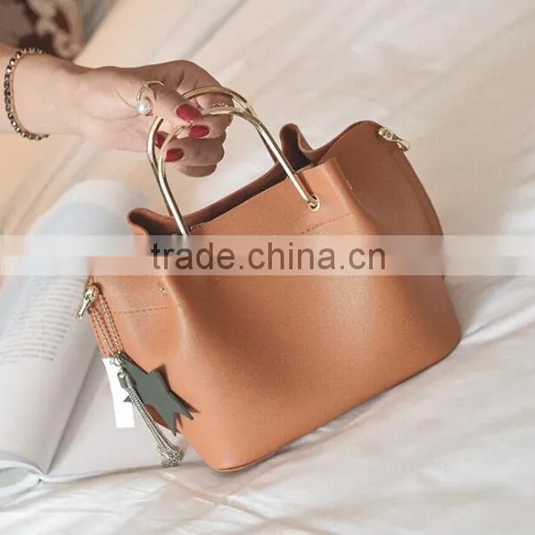 Zm35576a Korean Women Metal Handle Tote Bags Fashion Handbag Sets. photo-2