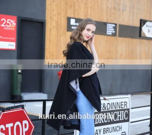 New Luxury Brand Color Matching Cashmere Poncho Winter Thicker Warm Shawls Wrap Double Side photo-4