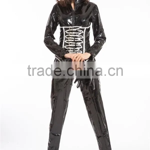 2015 Instyles Walson Lady Sexy Black Pvc Lingerie Catsuit Thick Lingerie Latex Rubber Pvc Costume 2 Way Zip photo-4