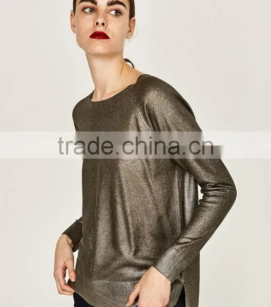 Women's Metallic Yarn Mondren Knitting Loose Sweater With High Quality photo-2