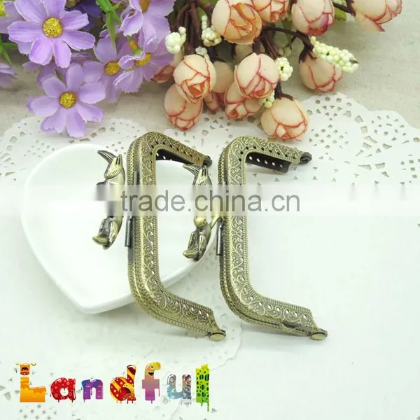 8.5cm Vintage Bronze Round Birds Bag Sewing Metal Coin Kiss Lock Square Frame photo-3