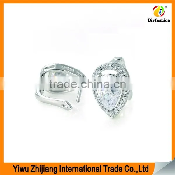 Jewelry Sterling Silver Cubic Zirconia Earring Water Droplets Brass Platinum photo-3