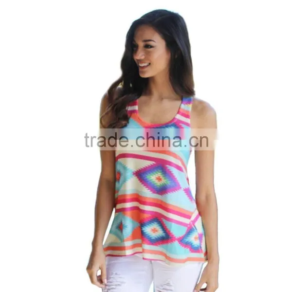 Latest Sleeveless Printed Tank Top Designs Floral Printed Tank Top For Girls photo-2