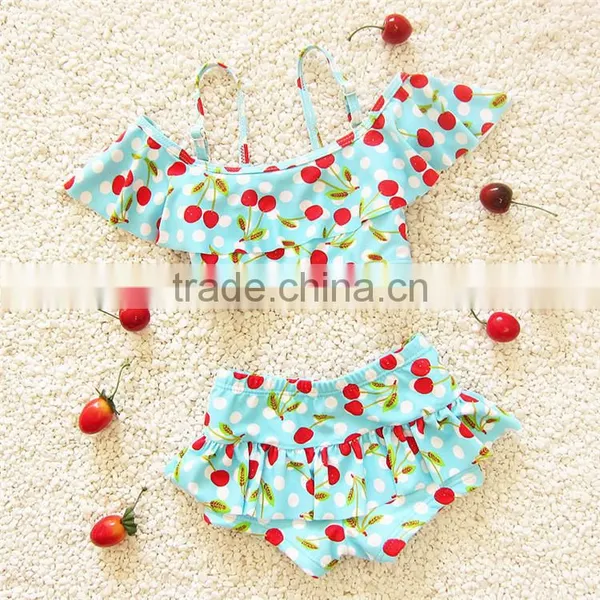 2017 Cute Cherry-print Two Pieces For Kids Girls Swimwear photo-3