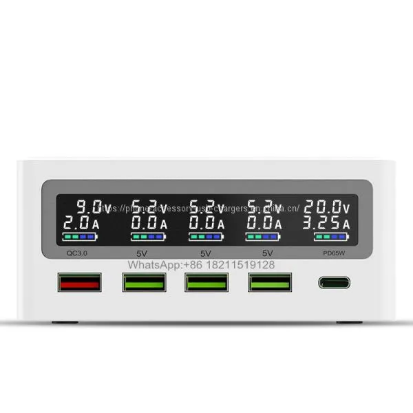 5 Port PD65W Cargador Inalambrico QC3.0 Fast Charge With LCD Display Cargadores photo-3