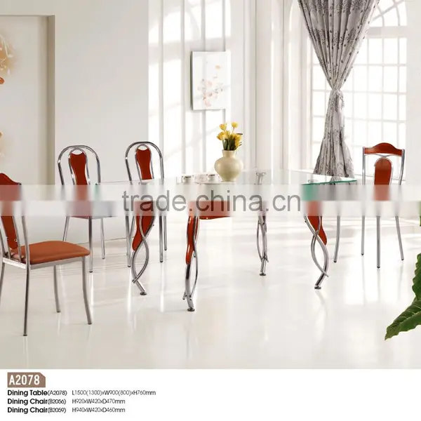 Modern Home Dining Room Furniture 6 Seat Soildwood Glass Dinning Table Set Leather and Metal Dinning Chairs photo-5