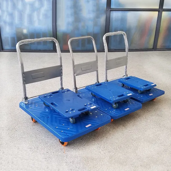 Warehouse Folding Armrest Flatbed Trolley Plastic Platform Trolley for Transporting Goods photo-4