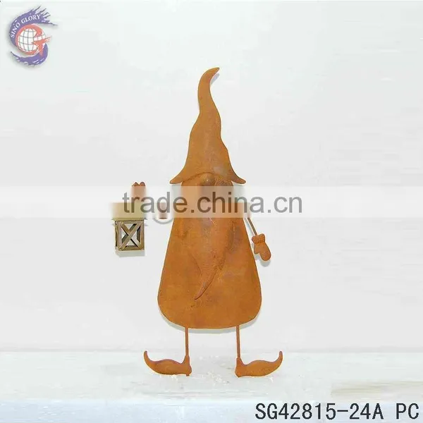 Rusty Metal Garden Gnome With Lantern photo-2