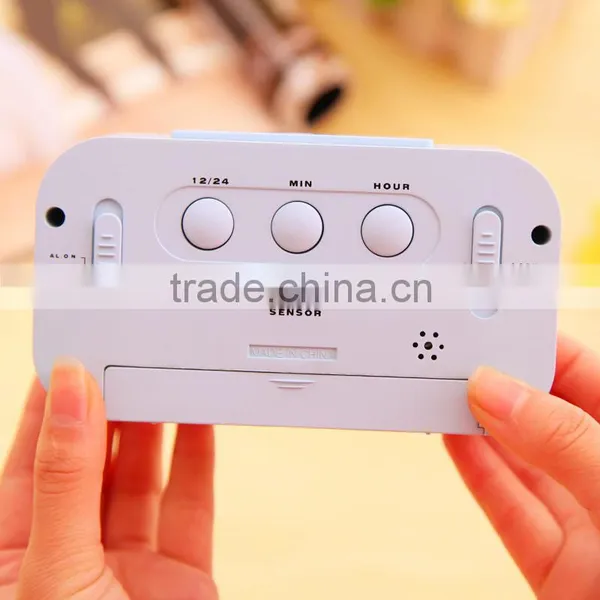 LCD Large Simple Display Blue Cube Snooze LED Digital Desk Alarm Clock photo-2