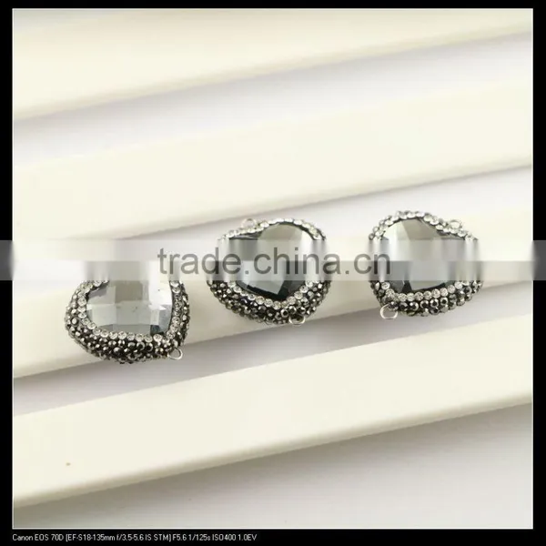 LFD-0081B Heart Shape Faceted Crystal Glass Connector Beads, With Crystal Paved Glass Beads Pendant Charms, For Jewelry Making photo-3