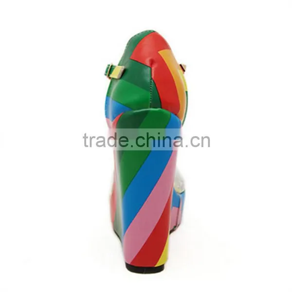 Unique New California Beautiful Rainbow Colored Wedge Shoes photo-4
