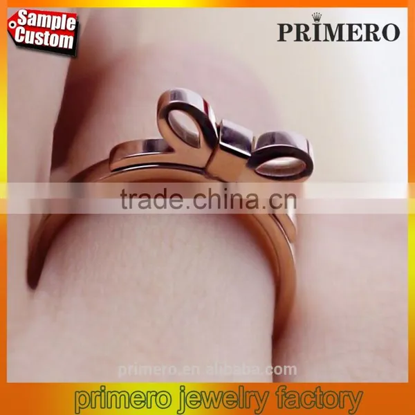 Bow Squares Smooth Women Rose Gold Plated Stainless Steel Ring