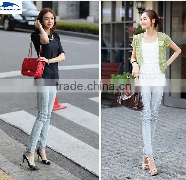 Jeans Femme 2016 Autumn Fashion Women Jeans Rhinestone Slim Ripped Feet Pencil Skinny Jeans Women Trousers photo-2