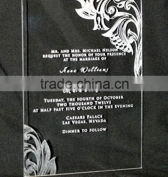 High Transparent custom acrylic/lucite transparent wedding invitation