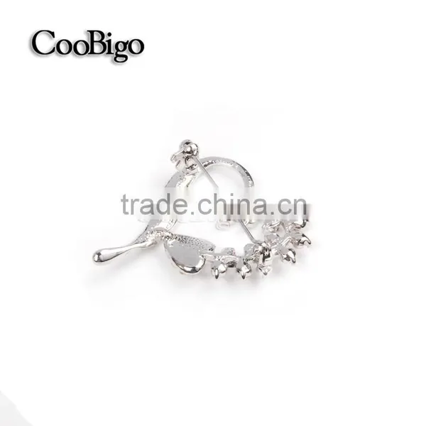Fashion Jewelry Rhinestone Silver Leaves Heart Brooch Lady Girls Dresses Hijab Scarf Party Gift Apparel Promotion Accessories photo-4