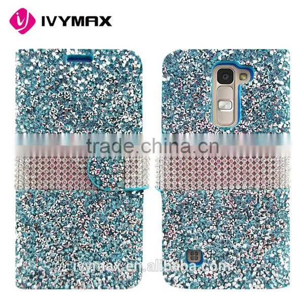 Wholesale Glittery Folio Pouch Credit Card Slot Cover Phone Case for LG K7 Tribute 5 Rhinestone Diamond Case for Girl photo-5