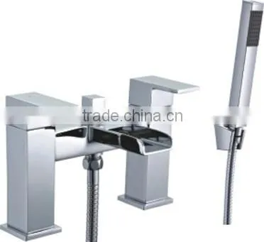 Square Open Spout uk Style Deck Mounted Bath Shower Mixer With Hand Shower