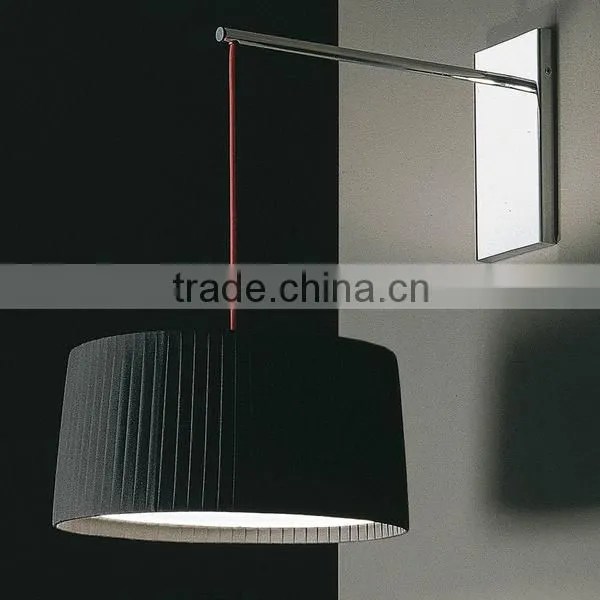 0814-28 Red Black Fabric Wrapped Shade Pleated Plexiglass Wall Light