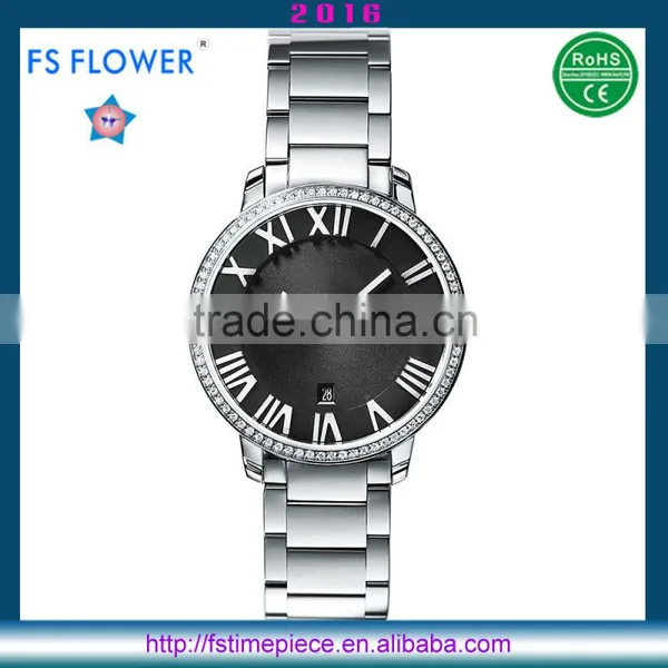 FS FLOWER - Women Stone Double Dial Quartz Watch Stainless Steel Back Water Resistant Watch photo-2