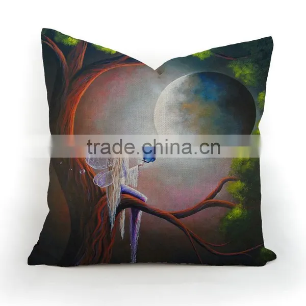 Square Plain Angel Print Cushion Cover Throw Linen Cotton Pillow Case photo-5