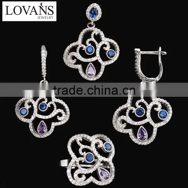 925 Silver Jewelry Wholesale Amethyst Earrings Zircon Jewelry Set Heart TZ-0169 photo-2
