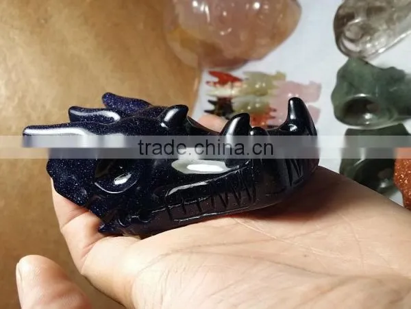 Hotsale Natural Blue Sandstone Crystal Dragon Skull for Gift photo-3