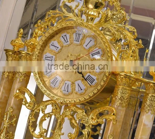 Latest Design Double Layer Grandfather Antique Clock, 24K Gold Copper Clock, Onyx Tube Marble Base Floor Clock photo-4
