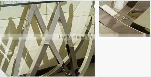 Special Shape Tempered Glass Top Console Table Set With Stainless Steel Base For Home Use photo-4