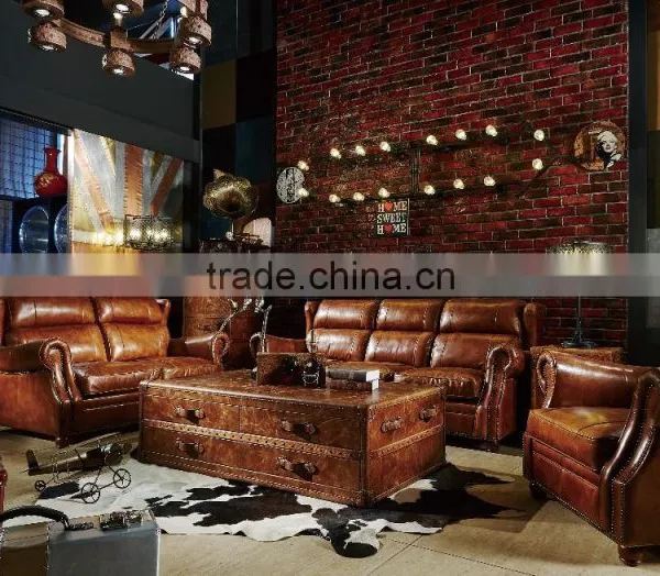 2016 Newest High Quality Vintage Retro Style Top Grain Leather Sofa S120# photo-2