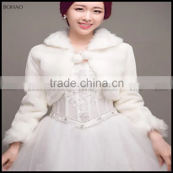 Hot Sale Women White Faux Fur Fur Bridal Jacket