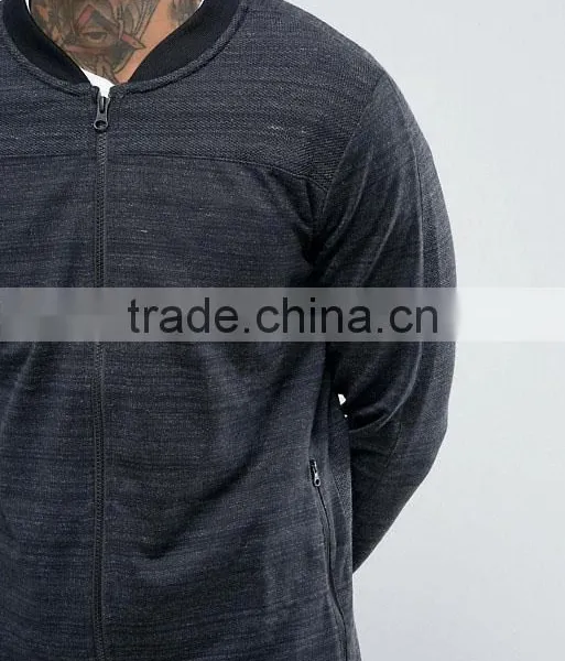 2017 High Quality New Design Durable Baseball Collar 100% Polyester Sweat Black Casual Men Sport Running Bomber Jacket photo-3