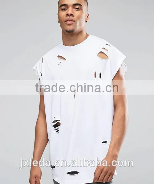 Customize Men Cheap 100% Cotton Super Oversized Jersey T-shirt With Distressing and Curved Hem photo-4