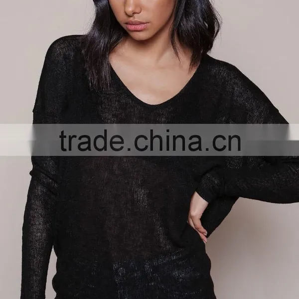 MGOO New Arrival Black Light Knit Tops Sweaters Hi Low Snoopneck Plain Women Sexy Loose Pullovers photo-3