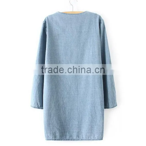EY0588A Hot Salling Women Ethnic Wind Embroidery Long-sleeved Cowboy Dress photo-3