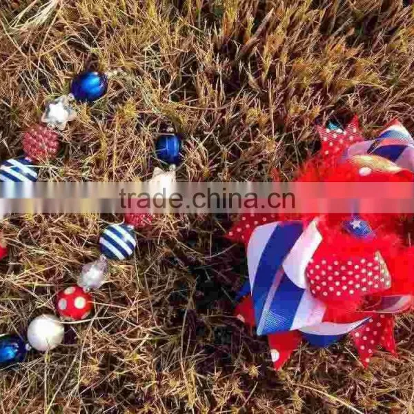 Baby Girls Kids 4th of July Patriotic Rosette Petti Dress With Matching Necklace and Hair Bow Set photo-2